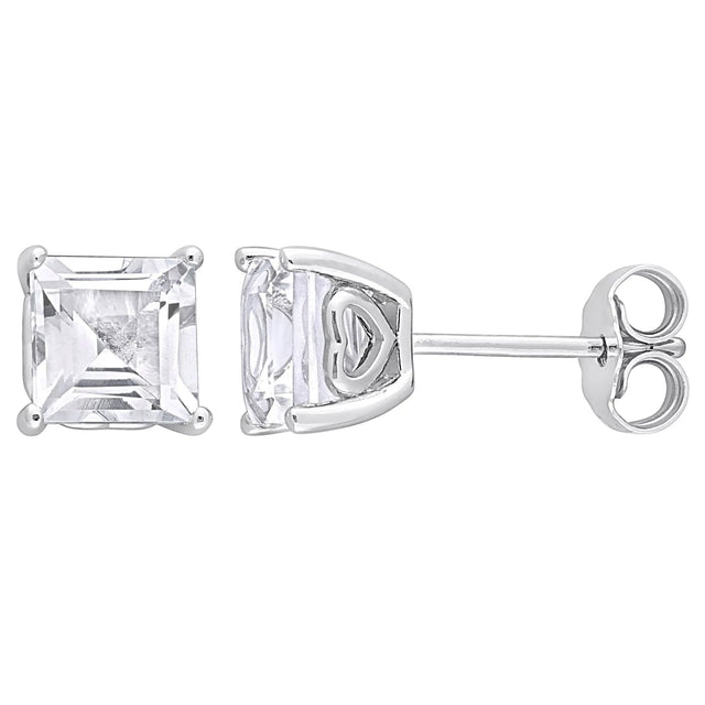 White Topaz Princess Cut Stud Earrings (2.63 ct t.w.) | Sparkling Style in Sterling Silver Settings AFS Wholesale Shop