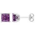 Square Simulated Alexandrite Stud Earrings Sterling Silver 2 pack
