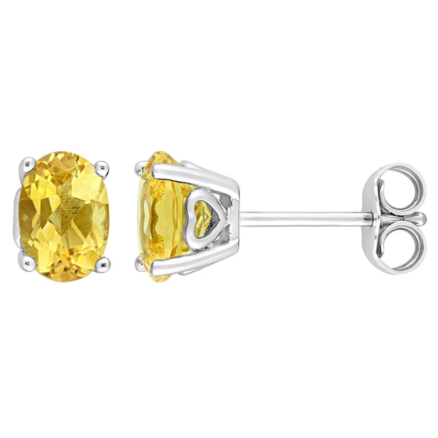 Oval Citrine Stud Earrings Sterling Silver