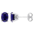 Oval blue sapphire stud earrings sterling silver
