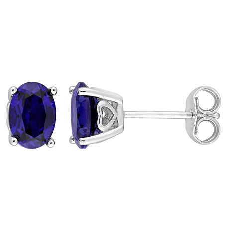 Oval blue sapphire stud earrings sterling silver