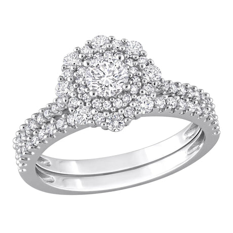 Diamond Halo Bridal Ring Set (1 ct t.w., 14k White Gold) | Elegant Engagement Duo AFS Wholesale Shop