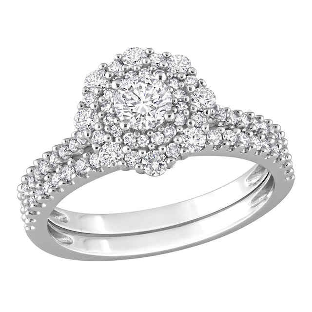 Diamond Halo Bridal Ring Set (1 ct t.w., 14k White Gold) | Elegant Engagement Duo AFS Wholesale Shop