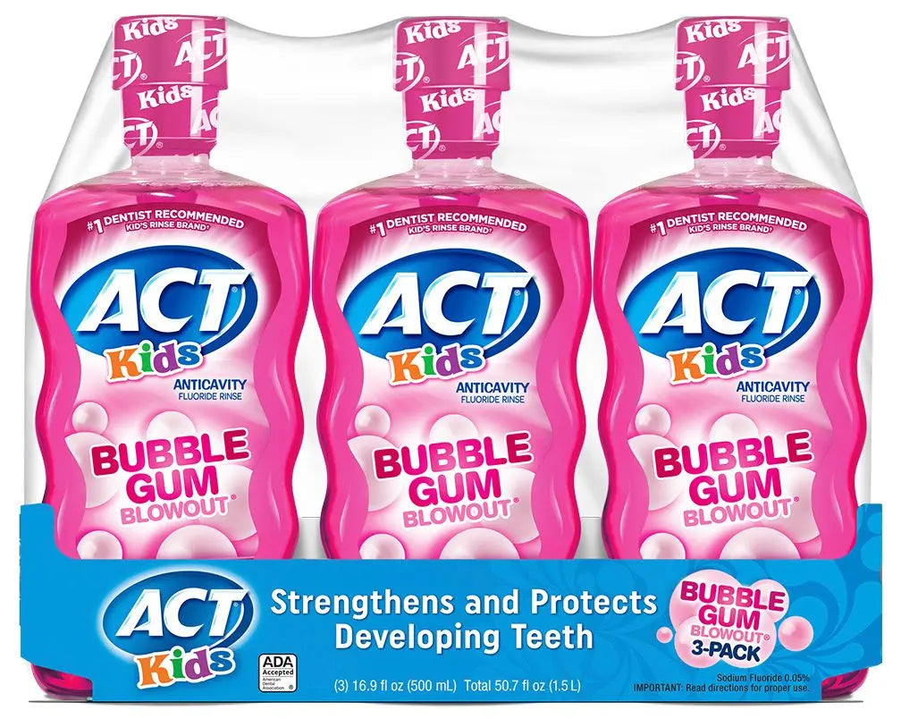 ACT Kids Bubblegum Rinse (3-Pack, 16.9 oz Each) | Anti-Cavity Fun Flavor ACT