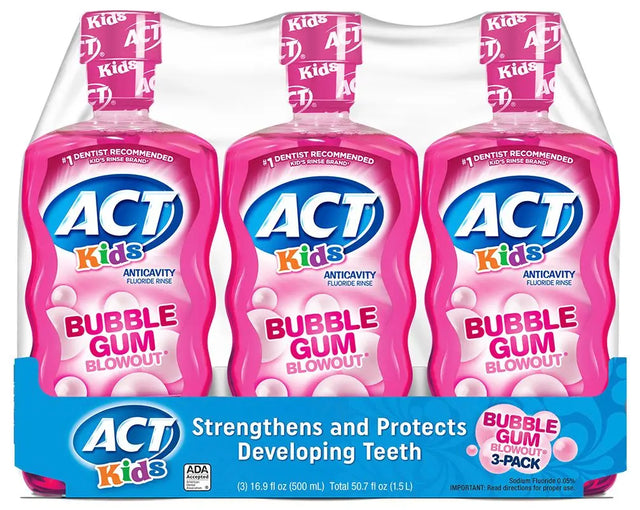 ACT Kids Bubblegum Rinse (3-Pack, 16.9 oz Each) | Anti-Cavity Fun Flavor ACT