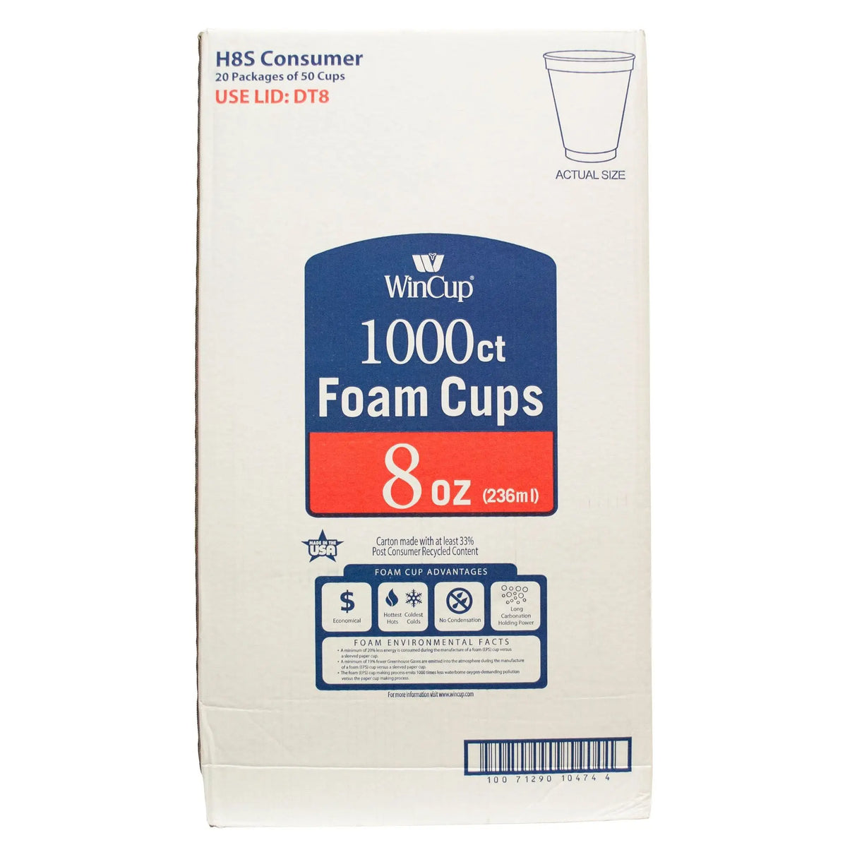WinCup White Foam Cups (8 oz, 1,000-Pack) | Insulated Beverage Serveware WinCup