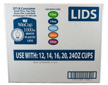 WinCup White Plastic Cup Lids (100-Count) | Secure Fit for Standard Cups WinCup