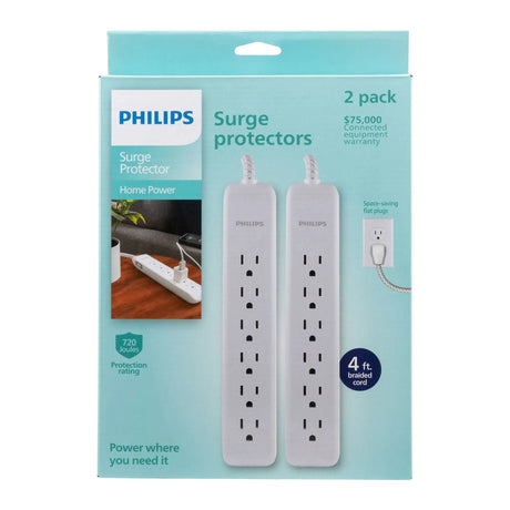 Philips 6-Outlet Surge Protector (2-Pack) | Multi-Device Power & Overload Protection Philips