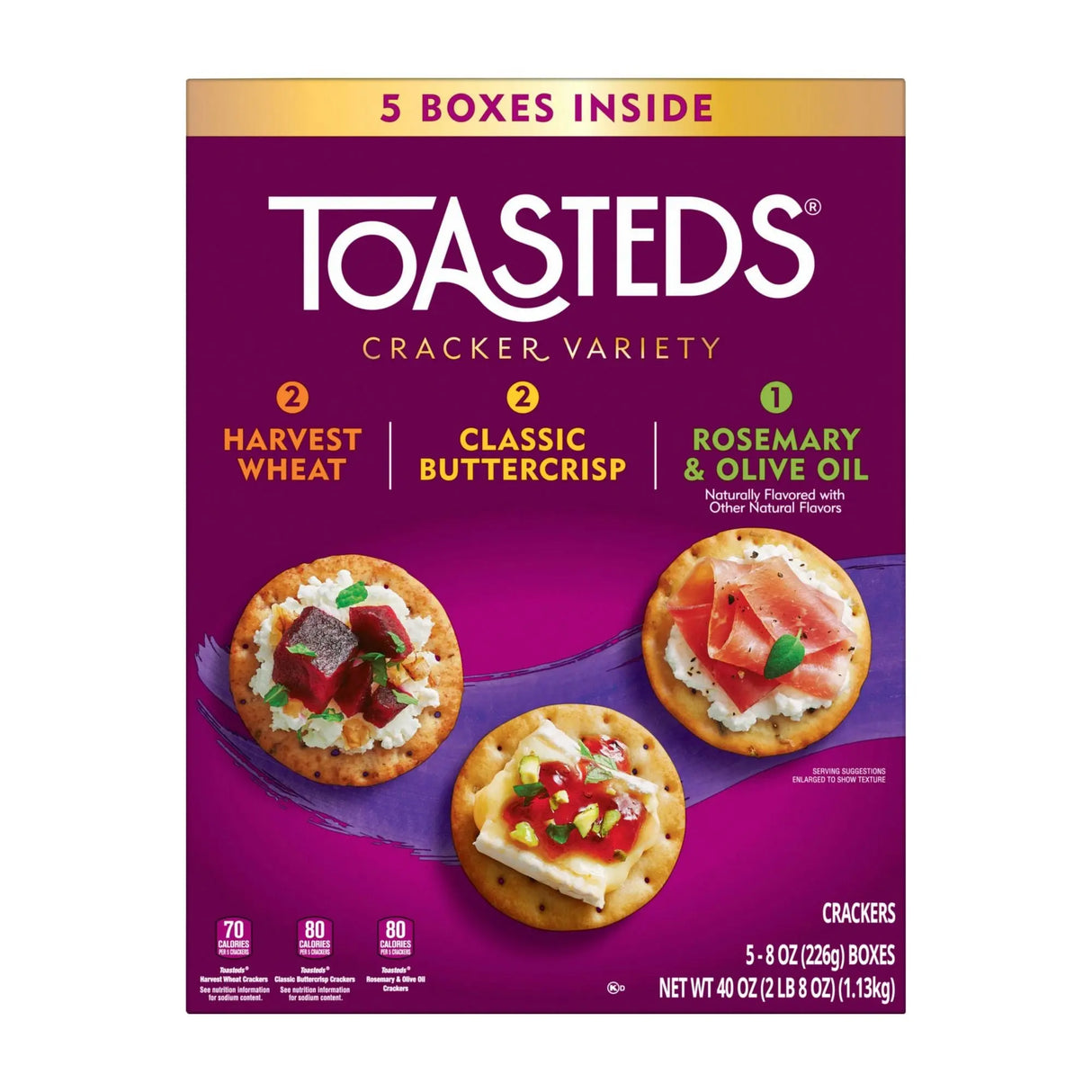 Toasteds Variety Pack Crackers (5-Pack, 8 oz Each) | Assorted Flavor Crisps Toasteds