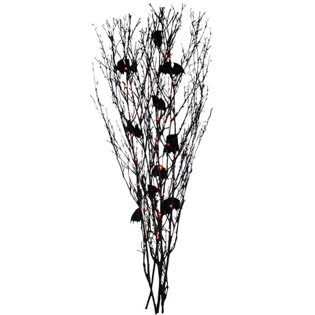 Northlight Halloween Branch Decor (4', Black Glitter) | Orange LED Bats Accent Northlight