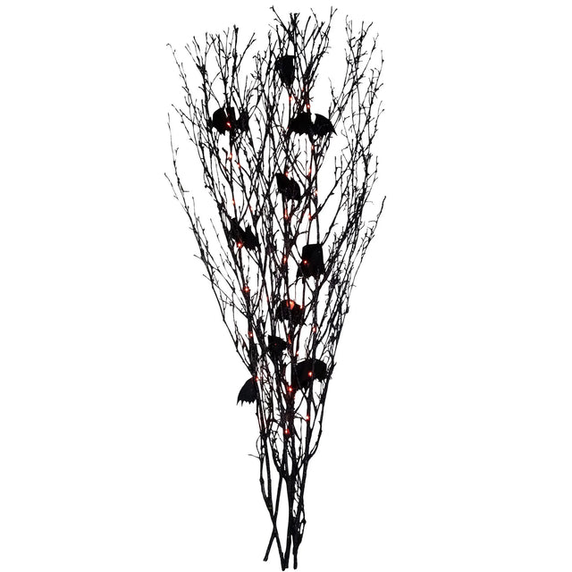 Northlight Halloween Branch Decor (4', Black Glitter) | Orange LED Bats Accent Northlight