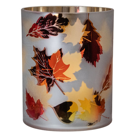 Northlight White & Gold Autumn Leaves Candle Holder