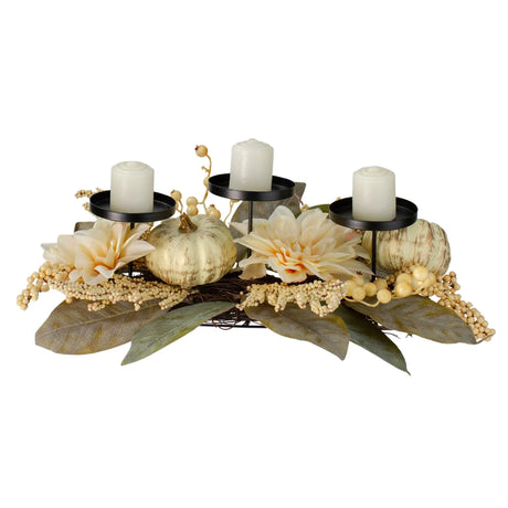 Northlight Dahlia & Pumpkin Candle Holder Centerpiece (21") | Fall-Inspired Indoor Decor Northlight