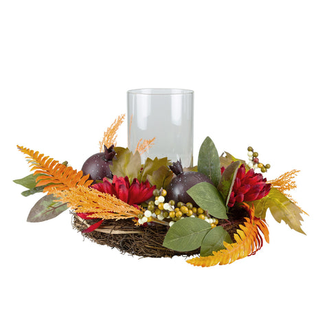 22 inch mums and pomegranate candle centerpiece