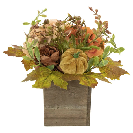 Northlight Wooden Box Table Top DÃ©cor (10" x 8") | Festive Orange Floral & Pumpkin Accent Northlight