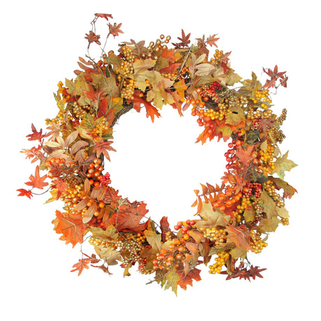 Northlight Autumn Wreath (32") | Faux Fall Foliage with Gold Berries for Seasonal DÃ©cor Northlight