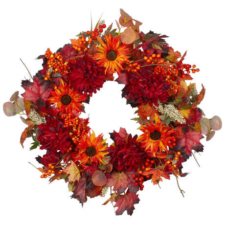 Northlight Fall Harvest Wreath (24") | Leaves & Flowers Seasonal DÃ©cor Northlight