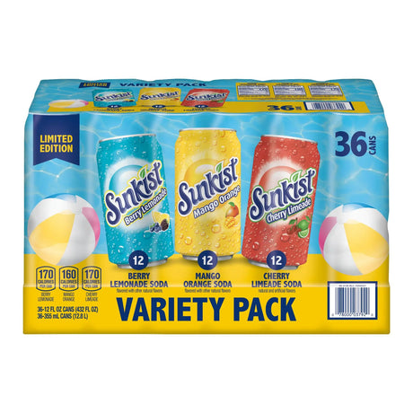 Sunkist Summer Variety Pack (36-Pack, 12 oz Each) | Assorted Fruity Soda Flavors Sunkist
