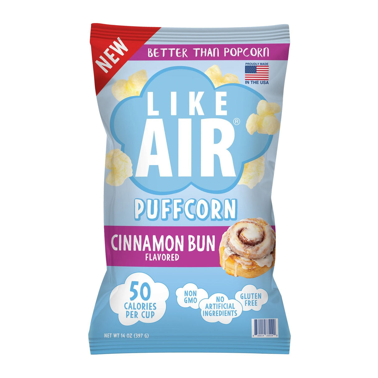 Like Air Puffcorn â€“ Cinnamon Bun Flavor (14 oz) | Melt-in-Your-Mouth Sweet & Crispy Snack Like Air