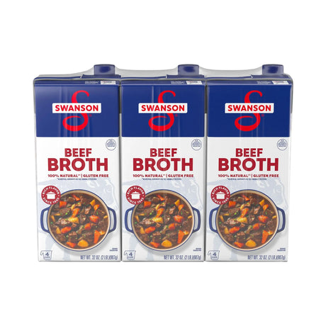 Swanson Natural Beef Broth (3-Pack, 32 oz Each) | Rich Flavorful Stock Swanson