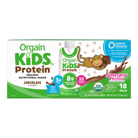 Orgain Kids Nutritional Shakes â€“ Chocolate (18-Pack) | 8g Protein with 22 Essential Vitamins Orgain