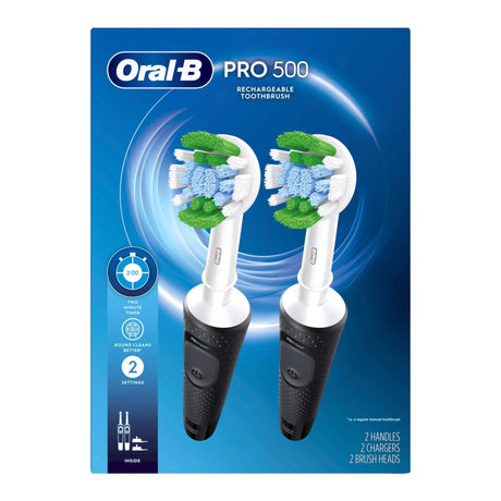 Oral-B Pro 500 Electric Toothbrush (2-Pack) | Precision Clean with Replacement Brush Heads Oral-B