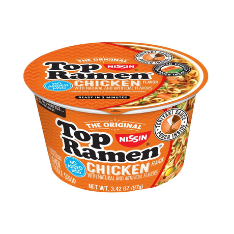 Nissin Top Ramen Chicken Bowl (12-Pack, 3.42 oz Each) | Savory Instant Soup Nissin Foods