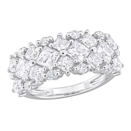 DEW Moissanite Cluster Band Ring in Sterling Silver
