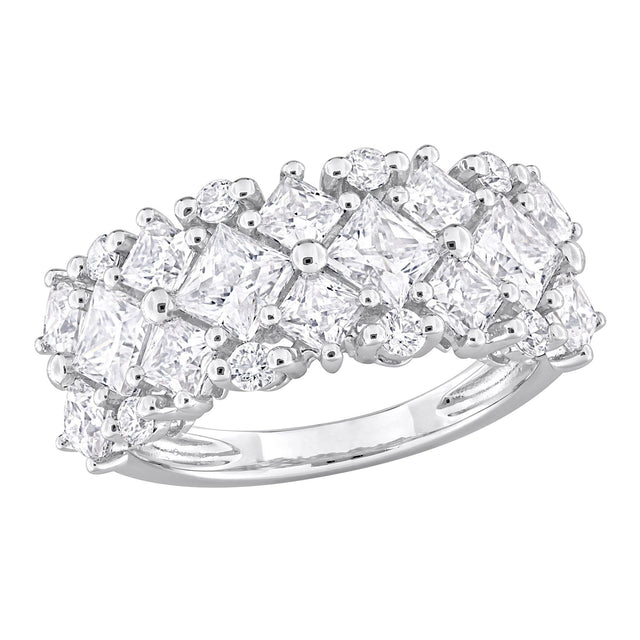 DEW Moissanite Cluster Band Ring in Sterling Silver