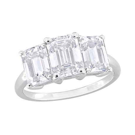 DEW Emerald-Cut Moissanite 3-Stone Ring 3.75 ct in Sterling Silver