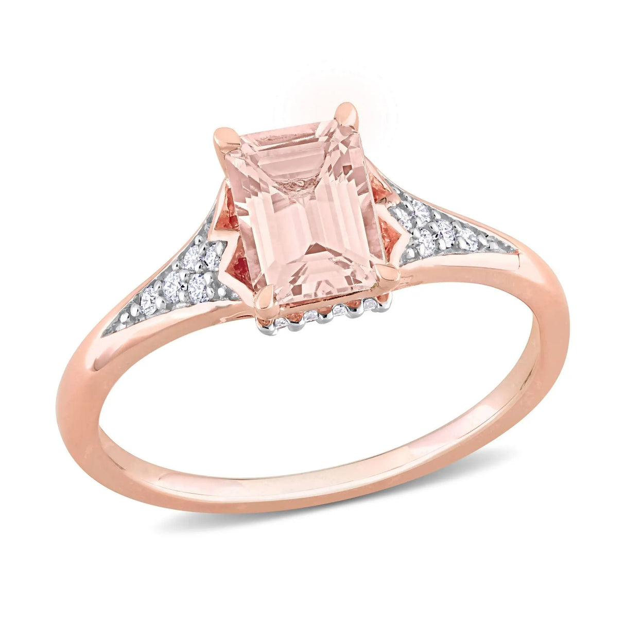 Octagon Morganite & Diamond Ring (0.87 ct + 0.1 ct t.w., 10k Rose Gold) | Elegant Halo Engagement AFS Wholesale Shop