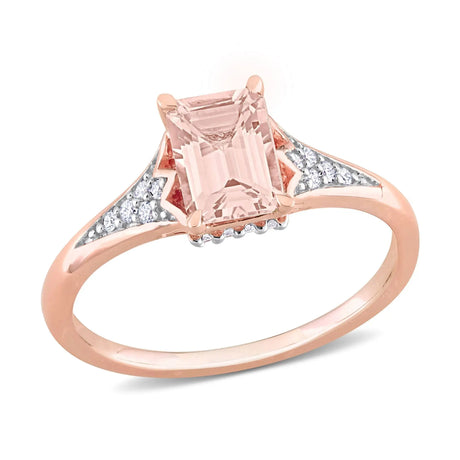 Octagon Morganite & Diamond Ring (0.87 ct + 0.1 ct t.w., 10k Rose Gold) | Elegant Halo Engagement AFS Wholesale Shop
