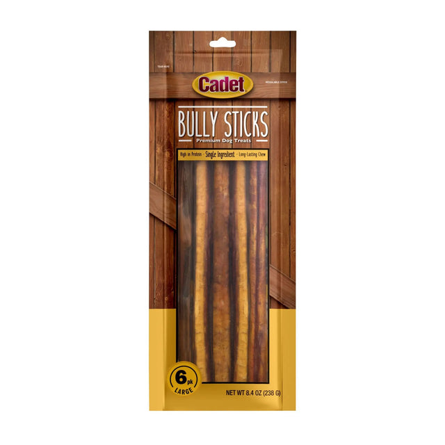 Cadet Beef Bully Sticks (6-Pack) | Long-Lasting Chew for Large Dogs Cadet