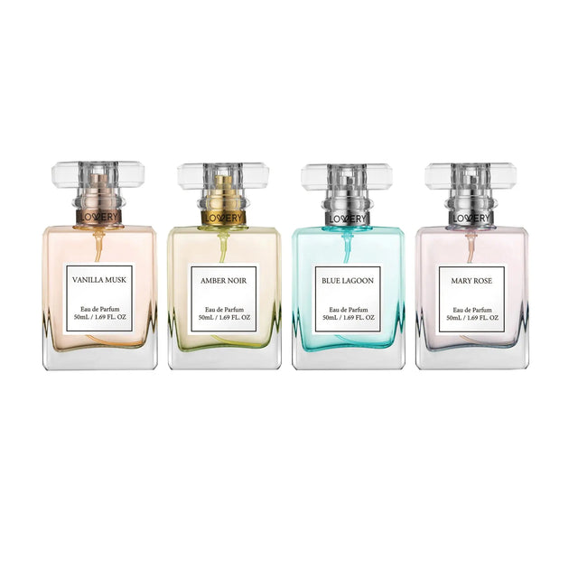 Lovery Floral Eau de Parfum Gift Set (4-Pack) | Lagoon, Rose, Amber & Vanilla Collection Lovery