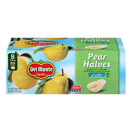 Del Monte Lite Pear Halves (8-Pack, 15 oz Each) | Light Syrup Fresh Fruit Snack Del Monte