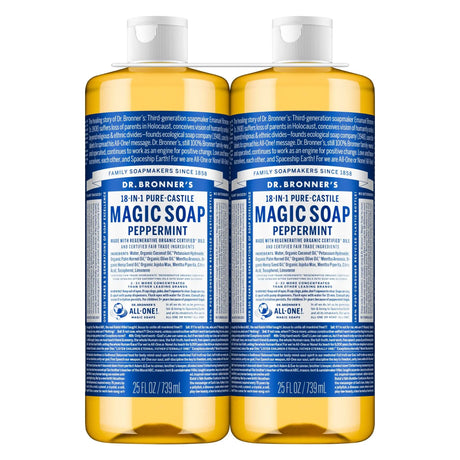 Dr. Bronner's Peppermint Castile Soap (2-Pack, 50 oz Each) | Versatile Organic Cleaning Dr Bronner's