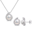 Pearl and diamond halo earrings and necklace set