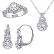 White sapphire halo necklace earrings ring set