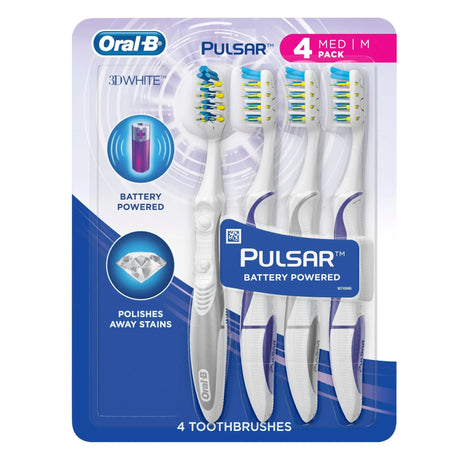 Oral-B 3D White Pulsar Toothbrushes (4-Pack) | Deep Cleaning & Whitening Oral-B