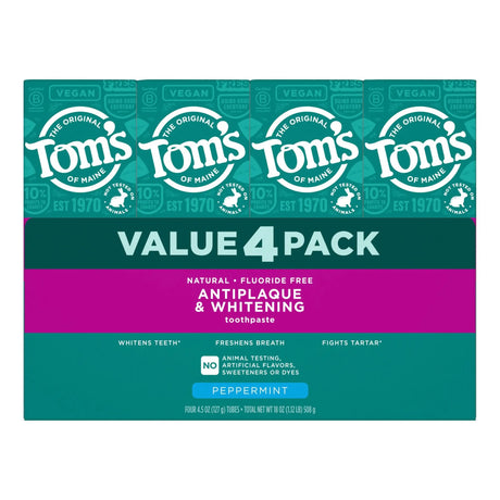 Tom's Mint Toothpaste (4-Pack, 4.5 oz Each) | Fluoride-Free Whitening & Fresh Breath Tom's of Maine