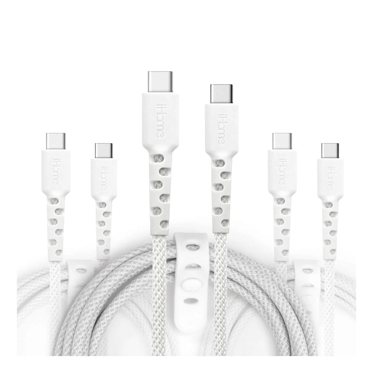 iHome TPE USB-C to USB-C Cables (3-Pack) | Durable Nylon Braided Charging iHome