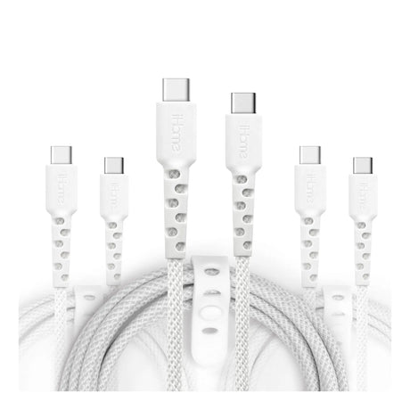 iHome TPE USB-C to USB-C Cables (3-Pack) | Durable Nylon Braided Charging iHome