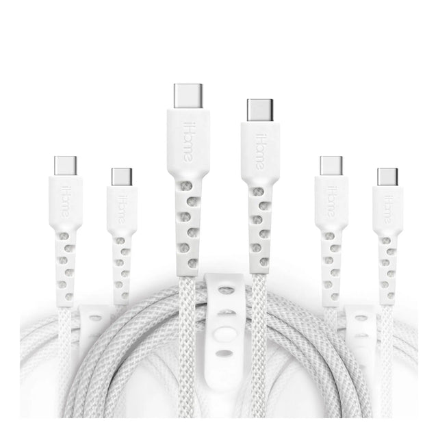 iHome TPE USB-C to USB-C Cables (3-Pack) | Durable Nylon Braided Charging iHome