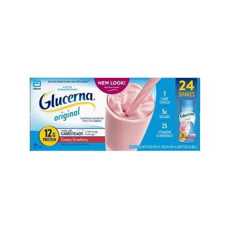 Glucerna Nutritional Shake â€“ Strawberry (24-Pack, 8 oz Each) | 12g Protein for Blood Sugar Support Glucerna