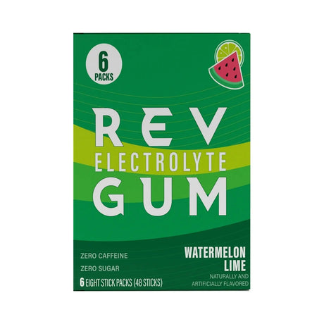Rev Electrolyte Gum (6-Pack, Watermelon Lime) | Chewing Hydration Boost Rev Gum