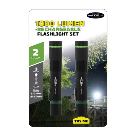 Police Security Rechargeable Flashlight (1,000-Lumen, 2-Pack) | Long-Lasting, High-Power Illumination Police Security