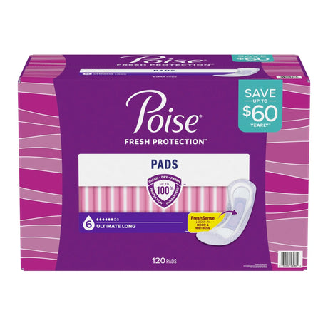 Poise Ultimate Absorbency Pads (120 ct.) | Long-Length Â· 6-Drop Incontinence Protection Poise