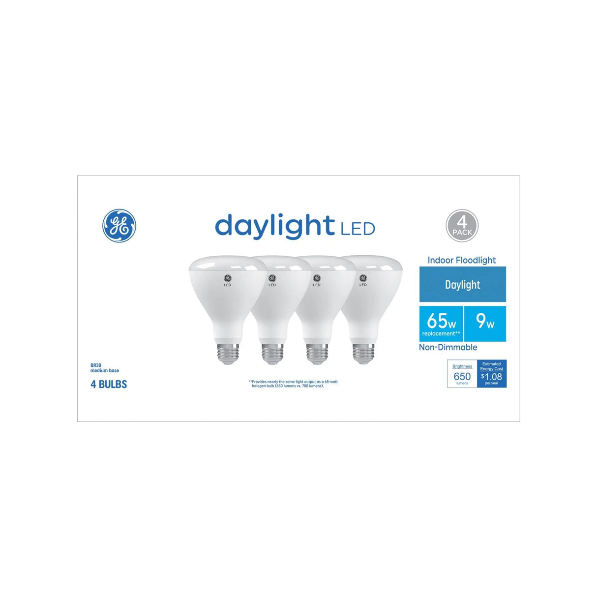 GE Â· LED BR30 65W Equivalent Floodlights 4-Pack Â· Bright Daylight Beam Home & Garden > Lighting > Light Bulbs
