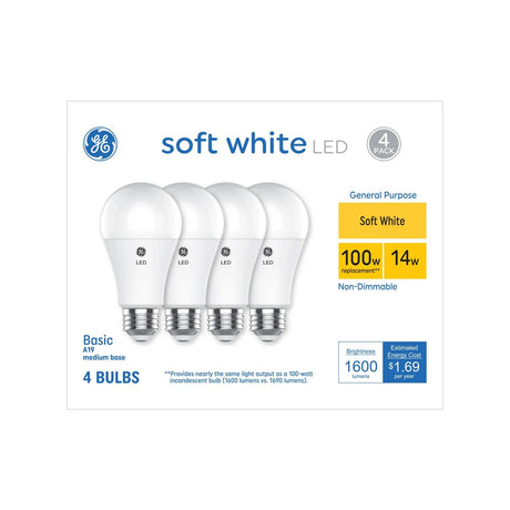 GE 100W LED A19 Light Bulbs (4-Pack) | Soft White Light with Long-Lasting Efficiency GE