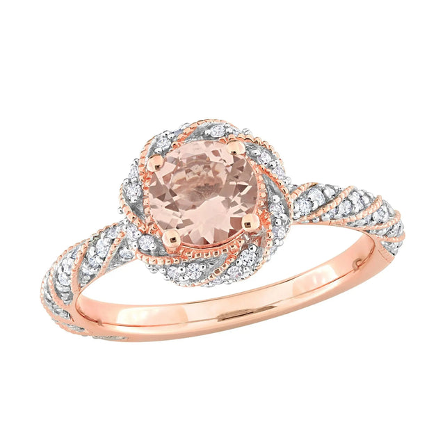 Morganite & Diamond Halo Ring (0.80 ct + 0.25 ct t.w., 14k Rose Gold) | Romantic Rose Gold Glow AFS Wholesale Shop